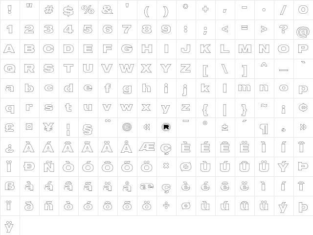 MADE Outer Sans Outline Black  glyph index
