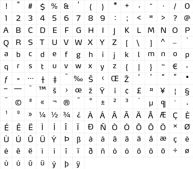 MaxLF-Regular Regular  glyph index