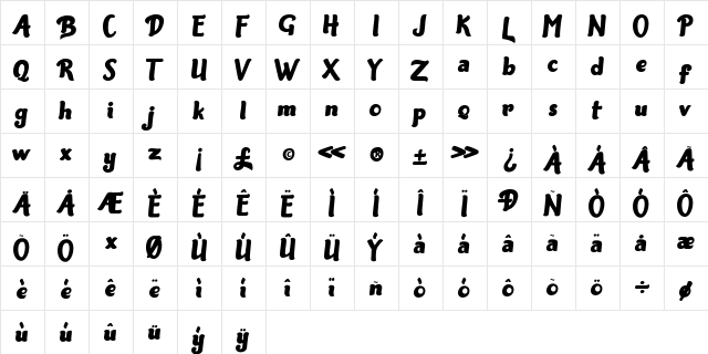 Bannie Regular  glyph index