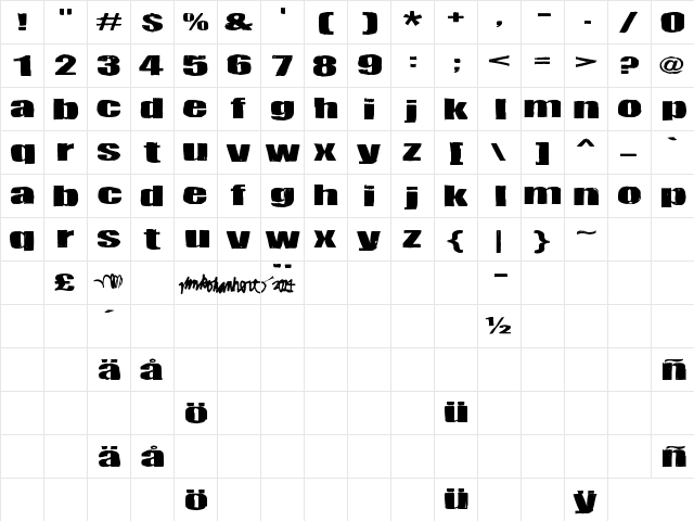 Tulikuume Regular  glyph index