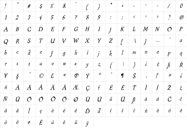 Alcoholica Regular  glyph index