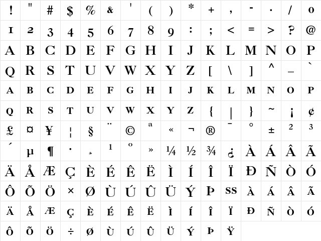 Caslon 3 Roman Small Caps & Oldstyle Figures  glyph index