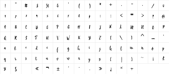Brambles Regular  glyph index