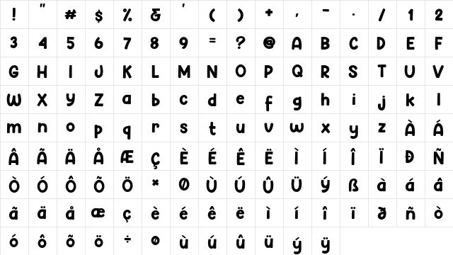 Hey Comic Regular  glyph index