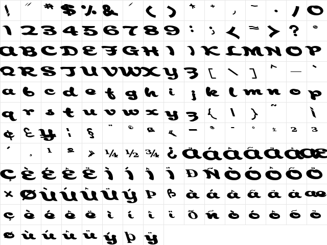 AborigianlKite91 Bold  glyph index