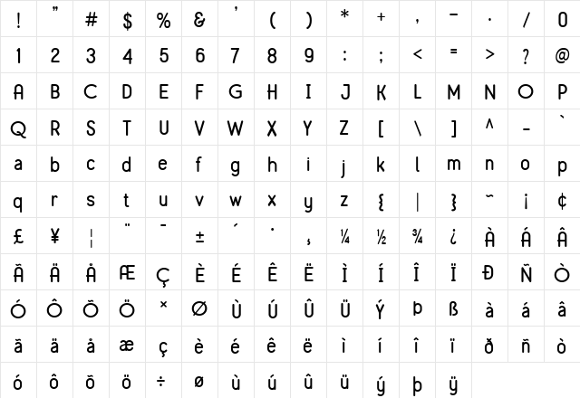 Mirandah Normal Regular  glyph index