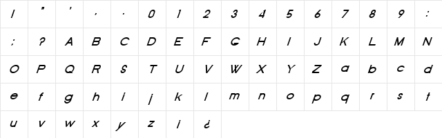 Old Republic BoldItalic  glyph index