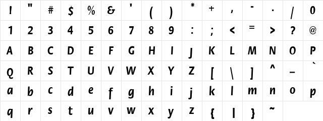 Rosamunde Condensed Bold Regular  glyph index