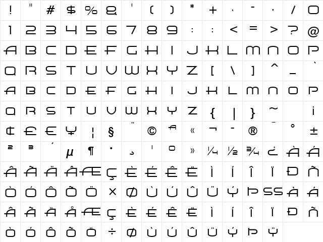 Air Flow BTN Lt Regular  glyph index