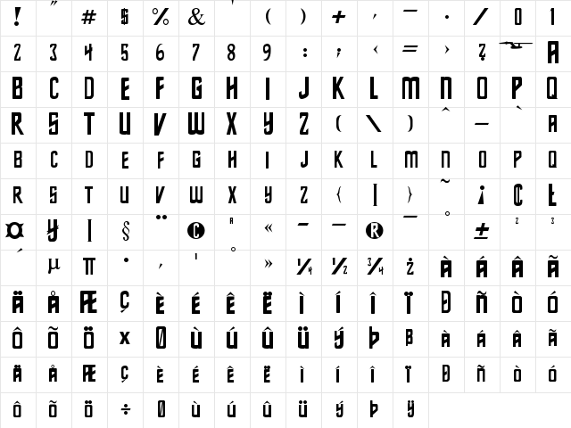 Star Series Regular  glyph index