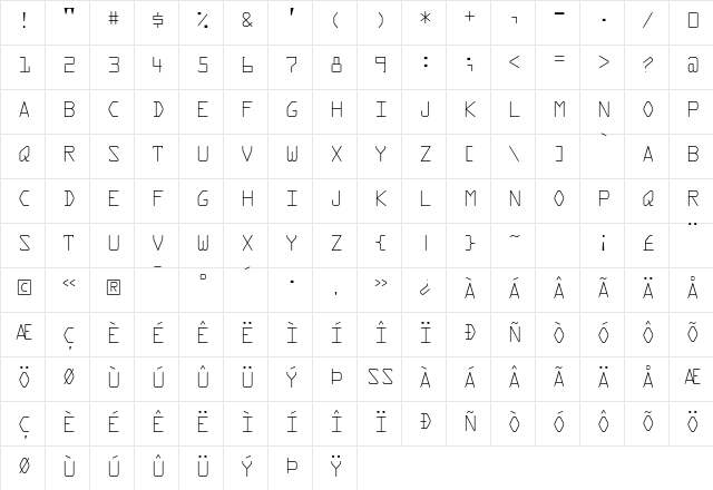 Kredit Front  glyph index