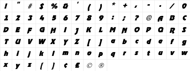 RoostHeavy Italic Italic  glyph index