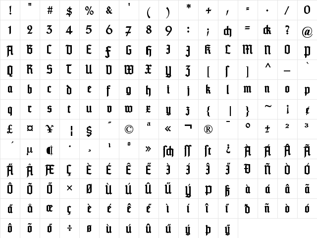 TypographerTextur Bold  glyph index