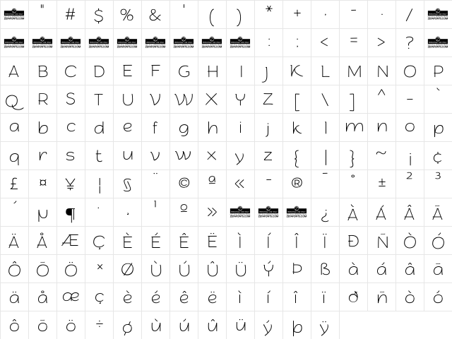 Arturo Trial Thin  glyph index