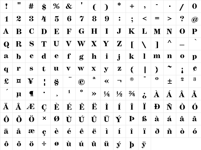 Hercules Medium Medium Bold  glyph index