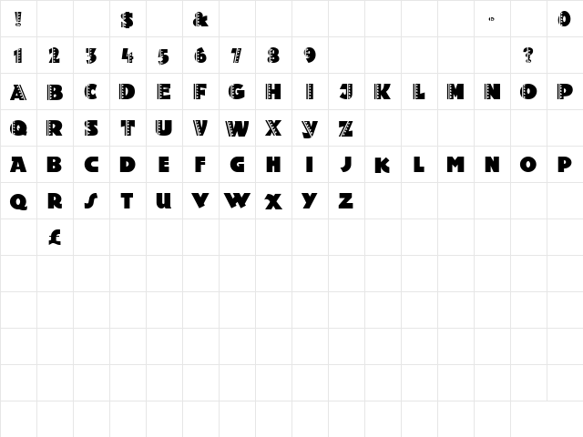 Publicity Gothic Ravioli Regular  glyph index