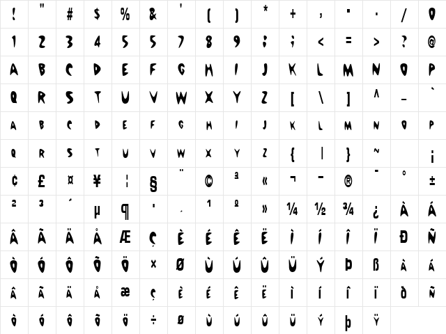 Barney Regular  glyph index