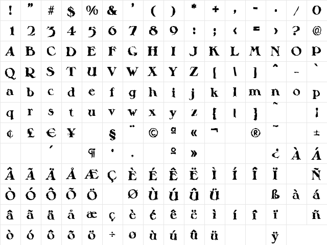 HenryBeckerRandom-ExtraBold Regular  glyph index