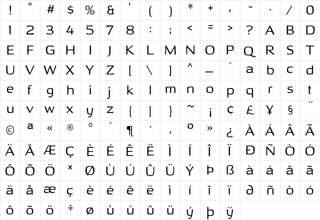 Ohitashi Regular  glyph index