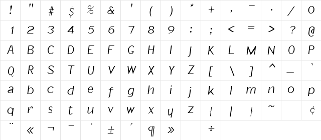 White Summer 1 Regular  glyph index