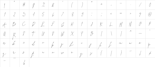 Seventeen Winter Italic  glyph index
