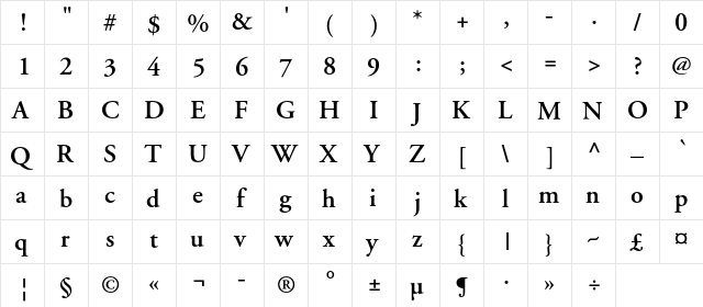 APCGaramondC Bold  glyph index