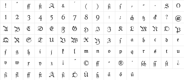 Peter Schlemihl Regular  glyph index