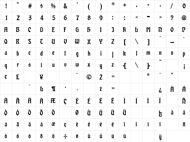Carmen Regular  glyph index