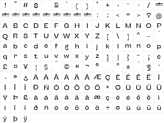 Stinger Wide Trial Regular  glyph index
