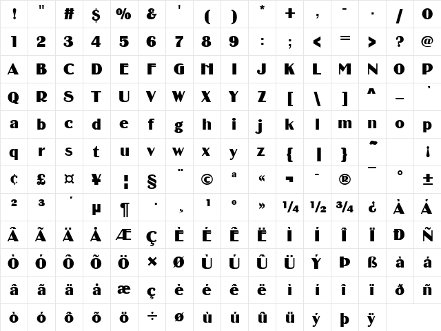 Binner Becker Regular  glyph index