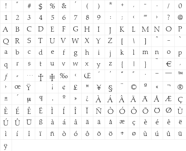 Marathon-Xlight Regular  glyph index