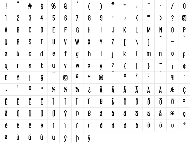 Home Planet BB Bold  glyph index