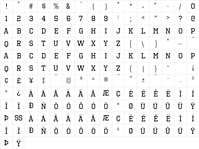 Octin Sports Regular  glyph index