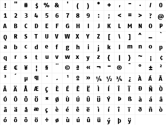 FagoNoTf Extrabold  glyph index