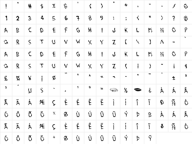 Blood Drenched Wavy Regular  glyph index