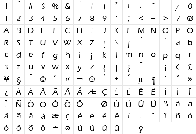 Eras Medium Regular  glyph index