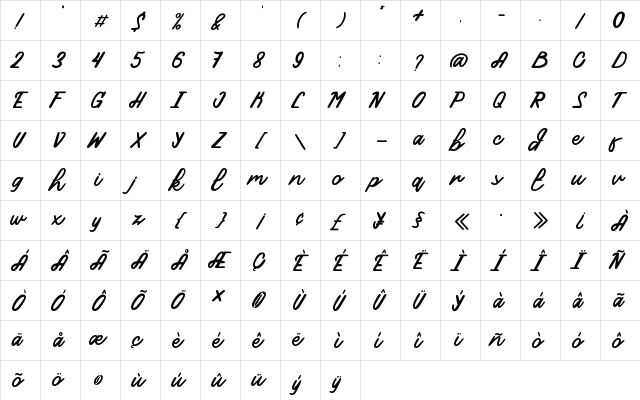 Aquila Regular  glyph index