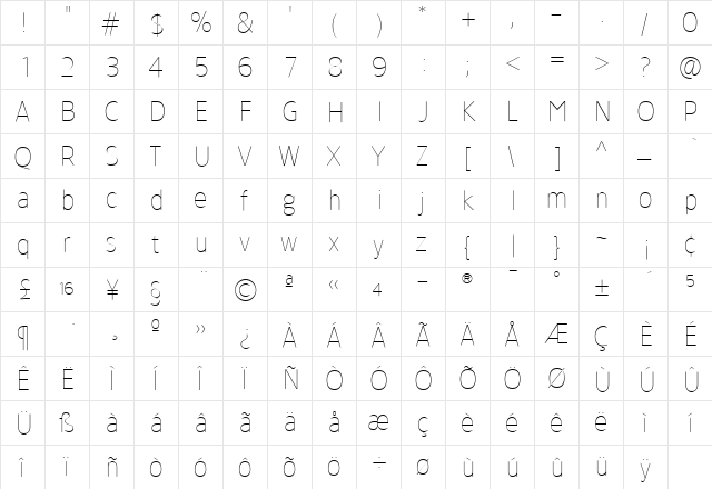 TFForever Thin  glyph index