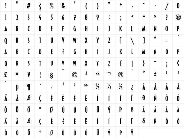 DecoturaICG Regular  glyph index