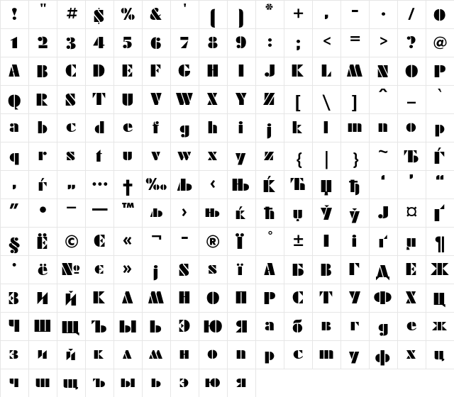 FuturaEugeniaC Regular  glyph index