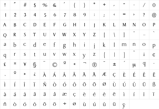 Dragon-Xlight Regular  glyph index