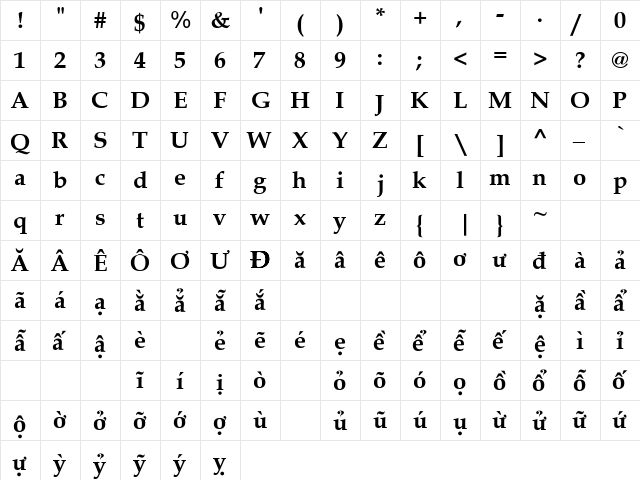 .VnBook-Antiqua Bold  glyph index