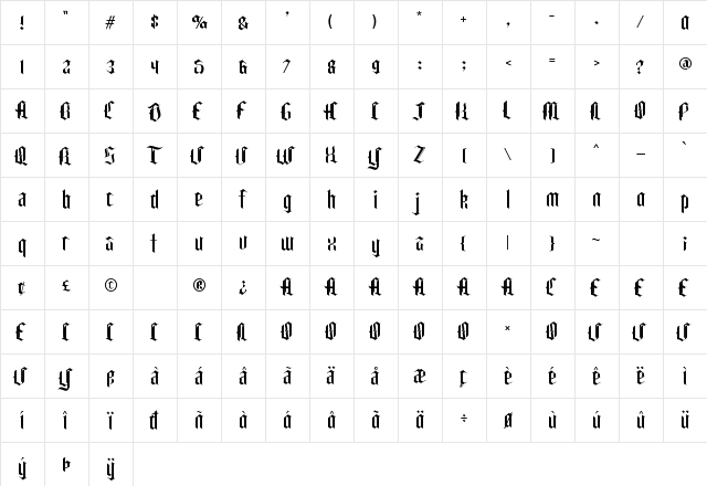 Carglos Regular  glyph index