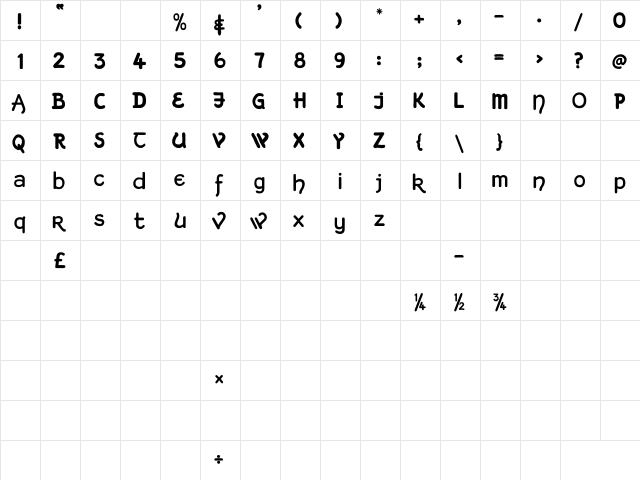 Kingthings Hand Light Regular  glyph index