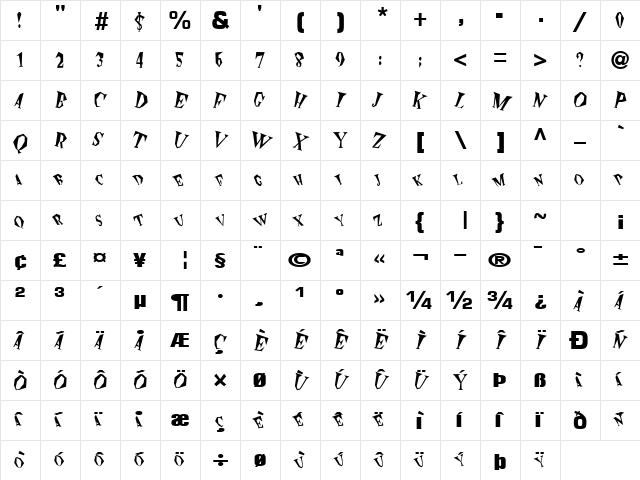 Explosive Regular  glyph index