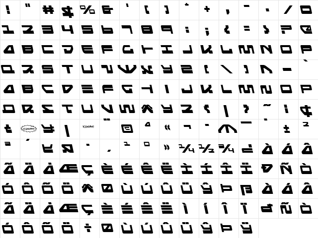 Searider Falcon Leftalic Regular  glyph index