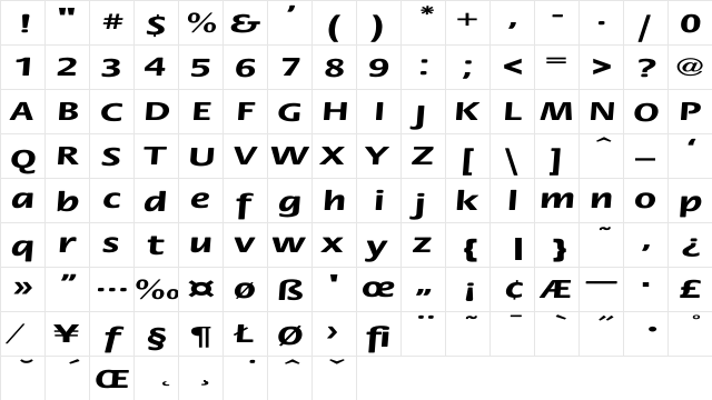 Flora-Bold Ex Regular  glyph index