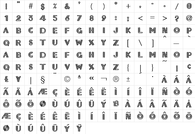 Eklektic Regular  glyph index