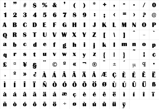 Grenoble-Heavy Regular  glyph index