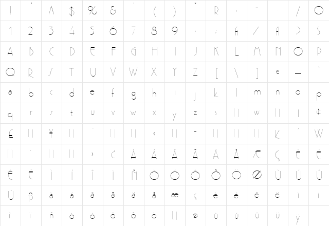 Premier Lightline Regular  glyph index
